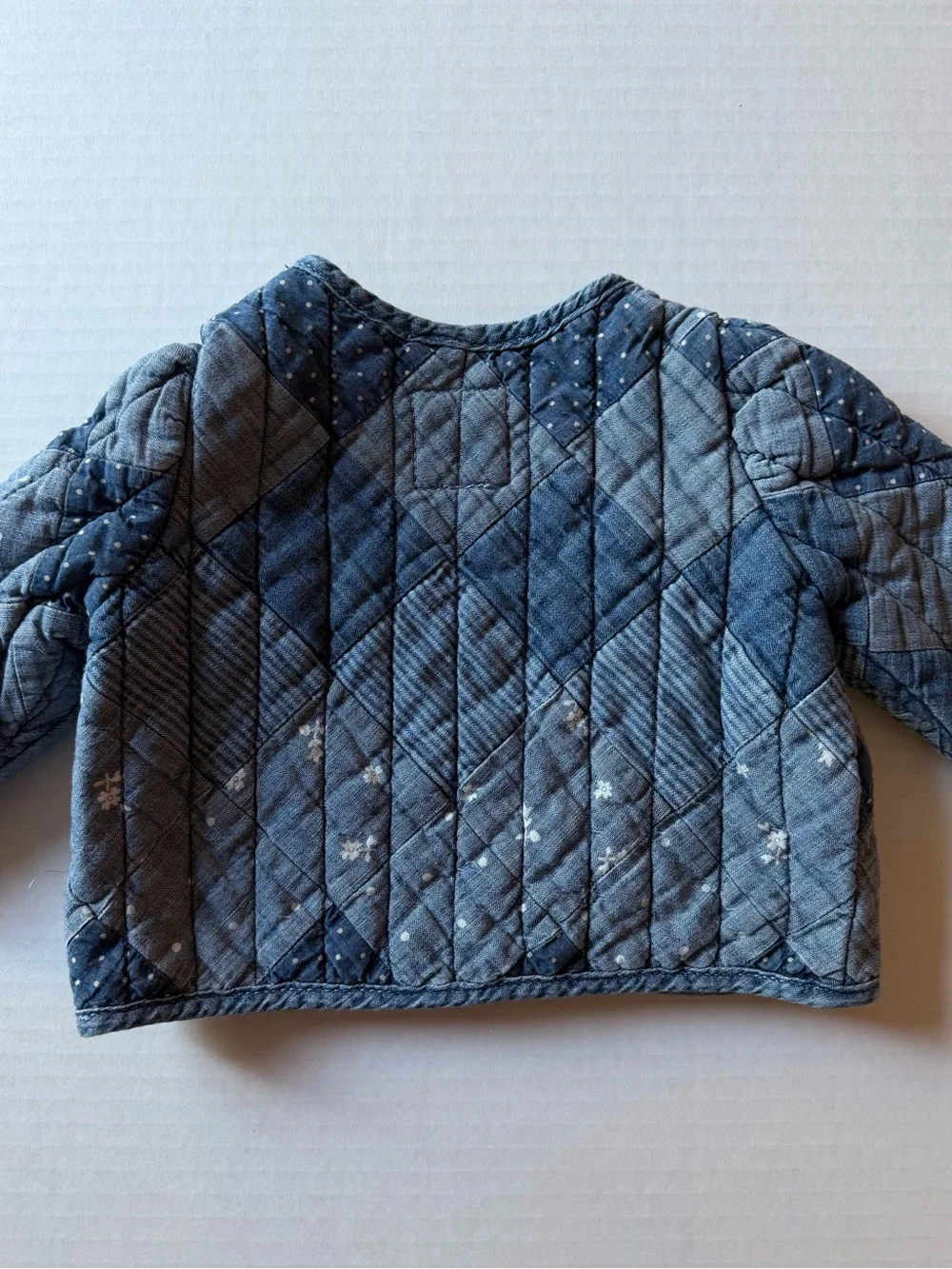 Baby Gap Denim Quilted Patchwork Jacket 0-6M Floral Polka Dot
